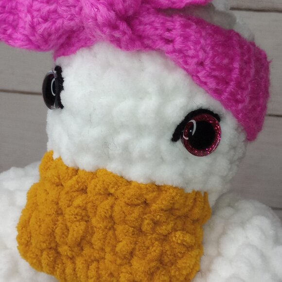 Della Duck Crochet Lovey Plushie with Headband-Handmade by ME! - Picture 5 of 6